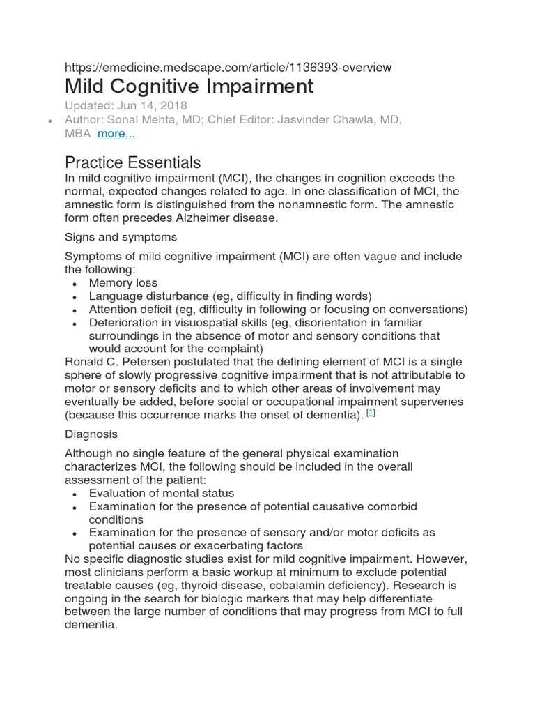 Understanding Mild Cognitive Impairment | PDF | Dementia | Alzheimer's ...