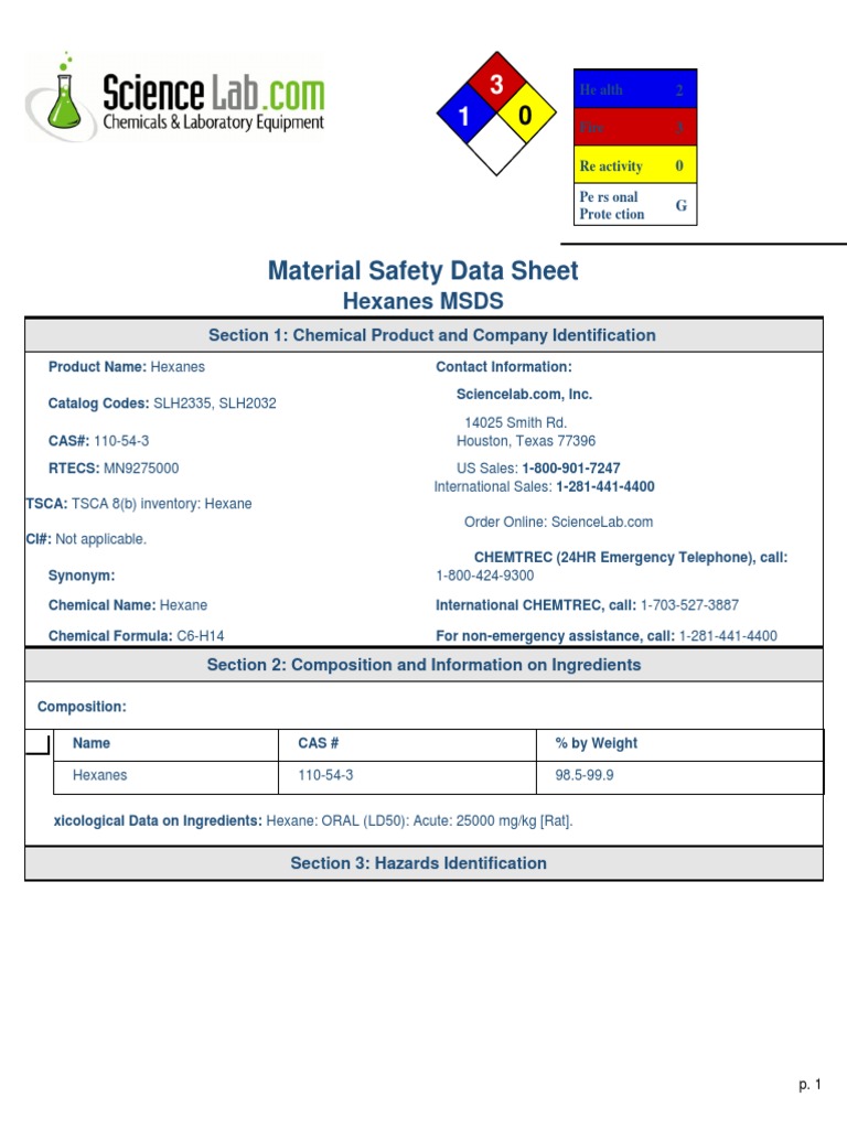 Msds Hexane PDF Toxicity Personal Protective Equipment