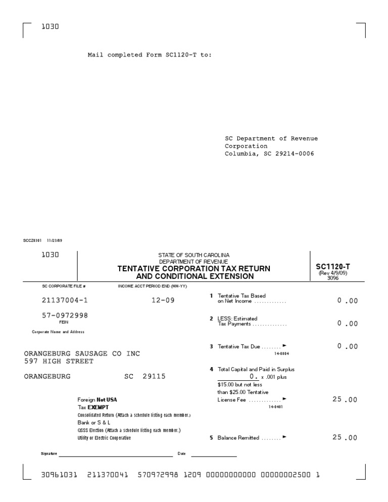 SC1120-T Tentative Tax Return Instructions | PDF | South Carolina | Revenue