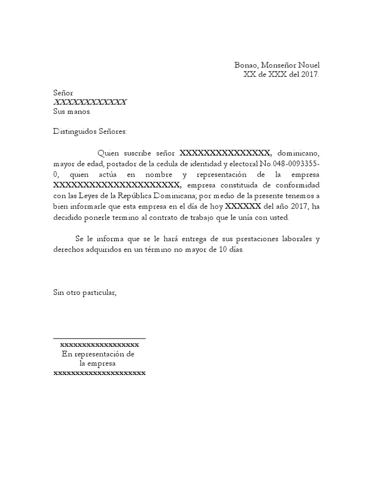 Modelo de Carta de Desahucio
