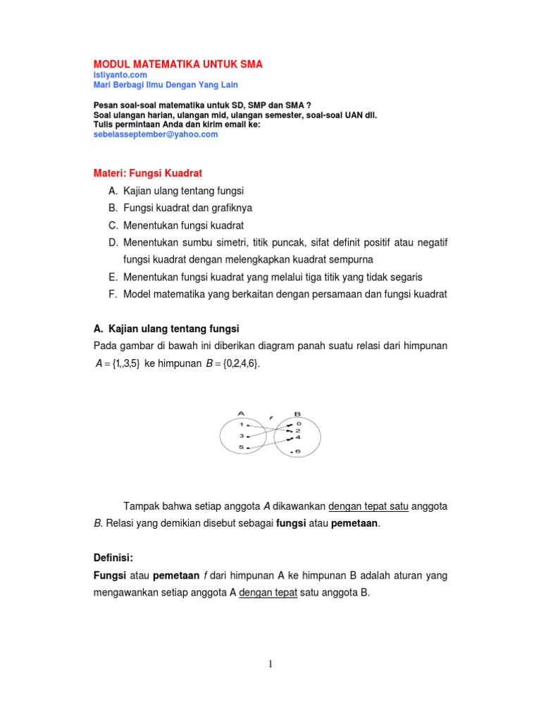 Modul Matematika Fungsi Kuadrat