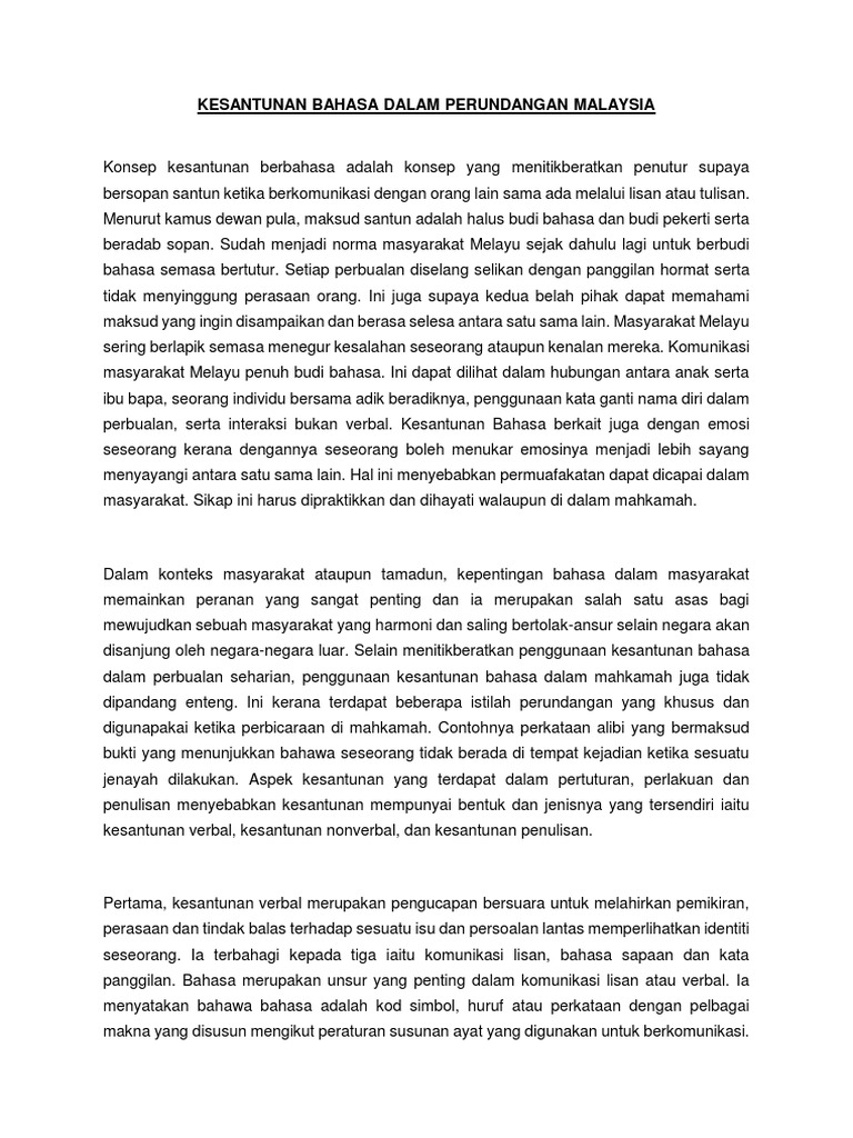 Kesantunan Bahasa Dalam Perundangan Malaysia Pdf