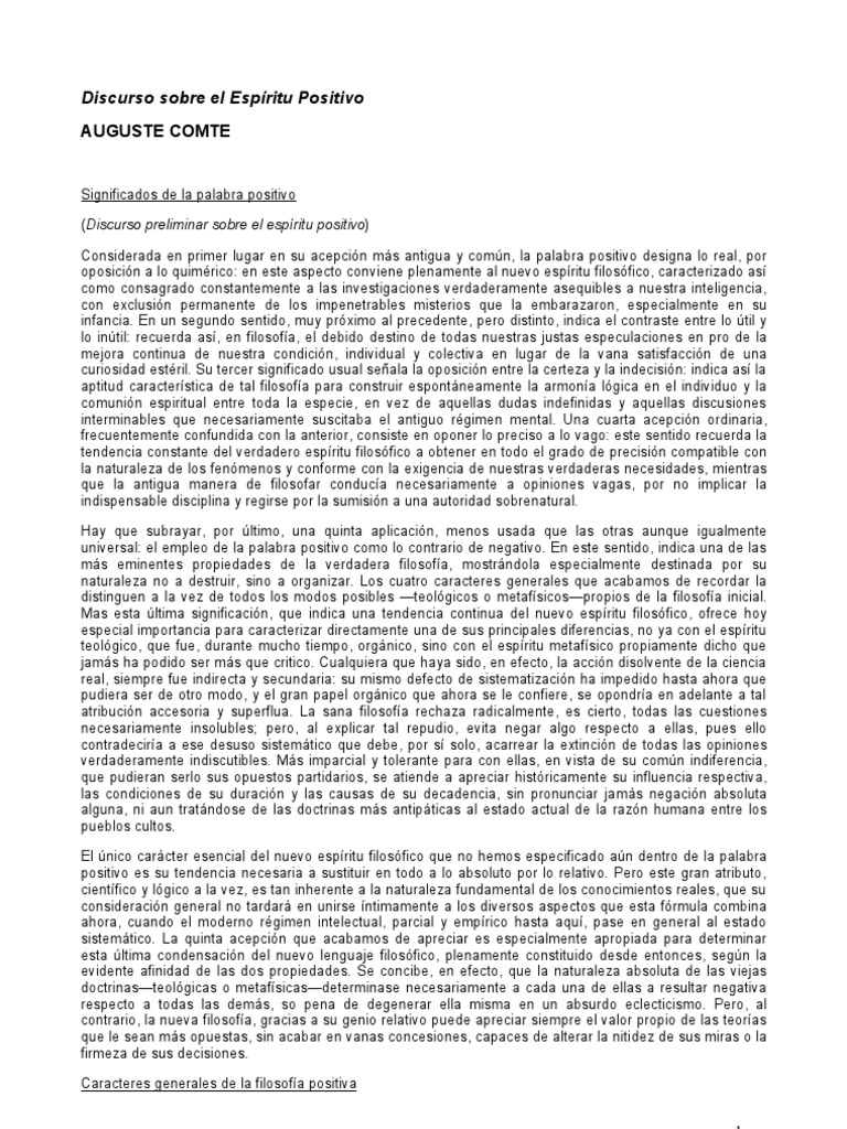 Auguste Comte Discurso sobre el Espíritu Positivo