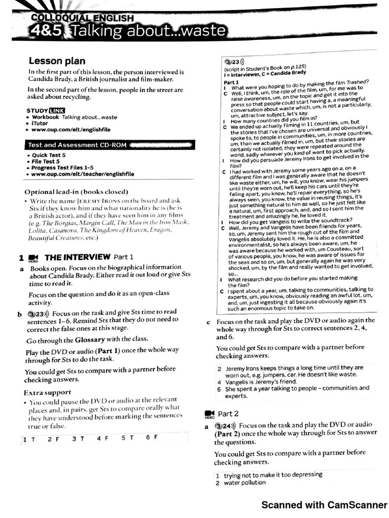 Colloquial English 45 Talking About Waste Key - 