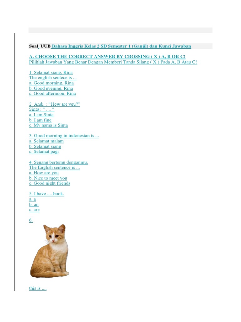 Soal UUB Bahasa Inggris Kelas 2 SD Semester 1  PDF  Languages Of 