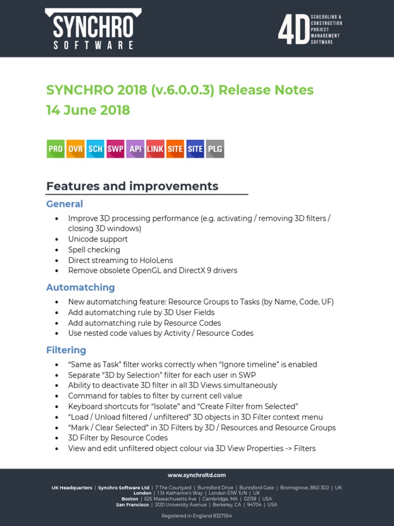 Synchro 2018 Release Notes Summary | PDF | 3 D Computer Graphics ...