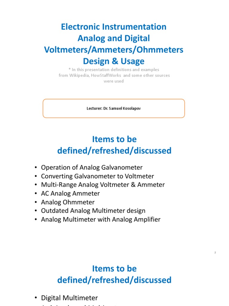 Electronic Instrumentation Analog and Digital Voltmeters/Ammeters/Ohmmeters Design & Usage PDF