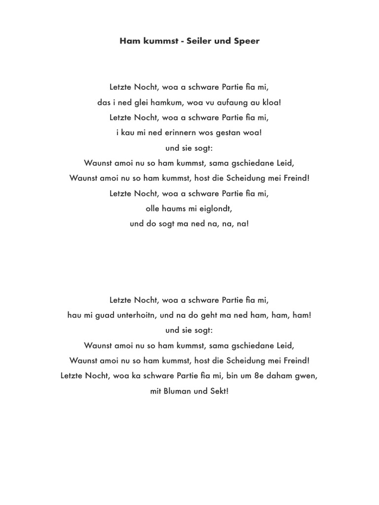 Ham Kummst Seiler Und Speer Text PDF