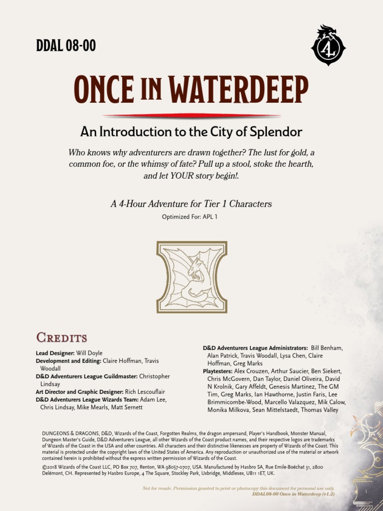 8-00 Once in Waterdeep | PDF | Dungeons & Dragons | Wizards Of The Coast