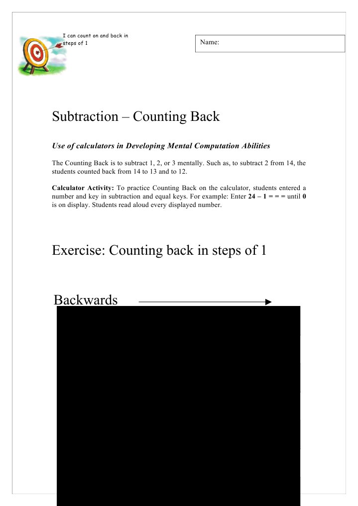 Subtraction: Counting Back Method | PDF