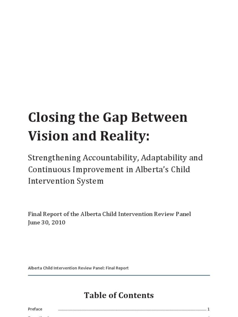 Closing The Gap Between Vision and Reality, Alberta, Child Welfare Report, June 30, 2010 PDF