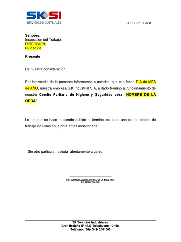 FHSEC015 Carta Termino Inspeccion Del Trabajo Rev.0