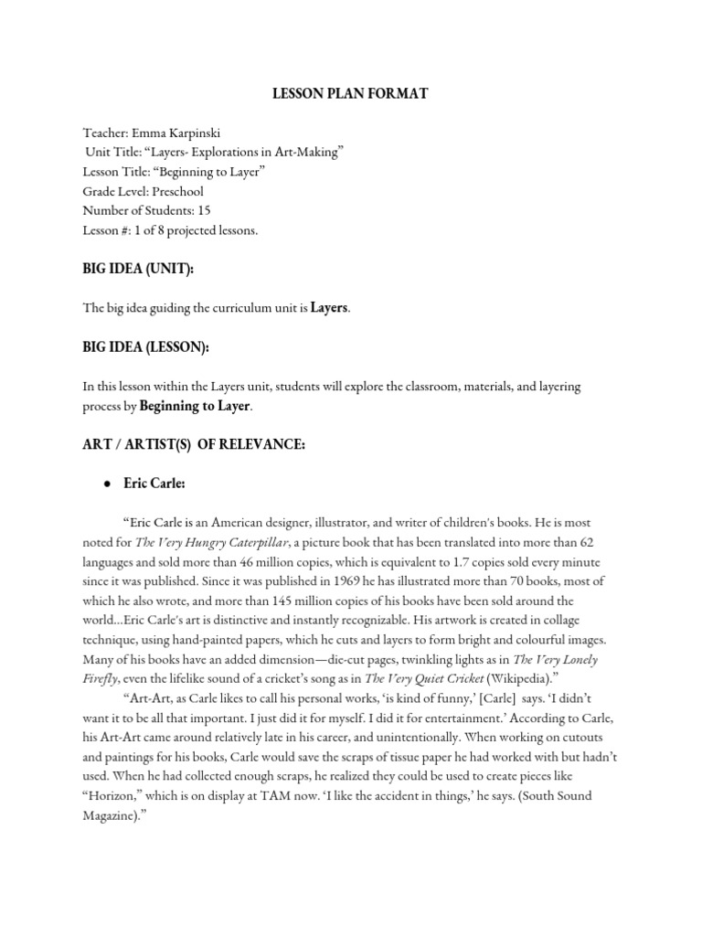 Saturday Art School Layers Curriculum | PDF | Classroom | Teachers