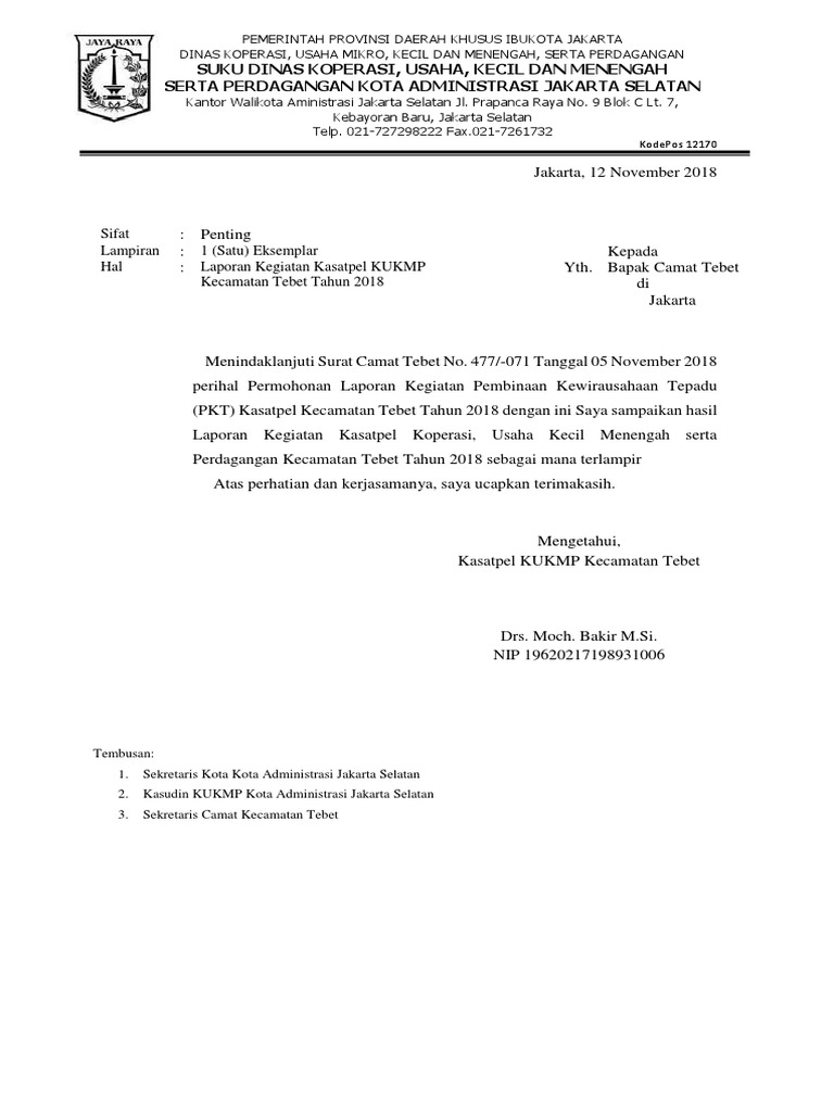 Surat Pengantar Laporan