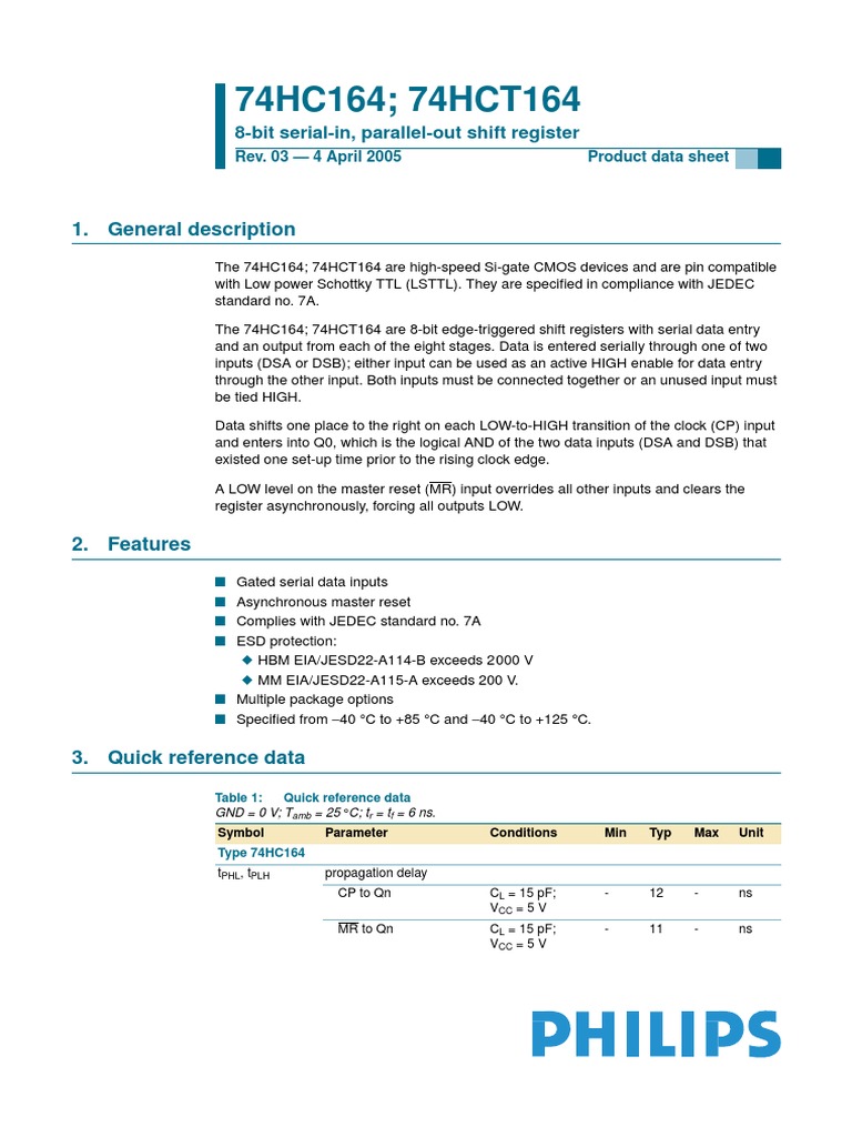 Datasheet 74HC164D PDF | PDF | Capacitor | Electrical Components