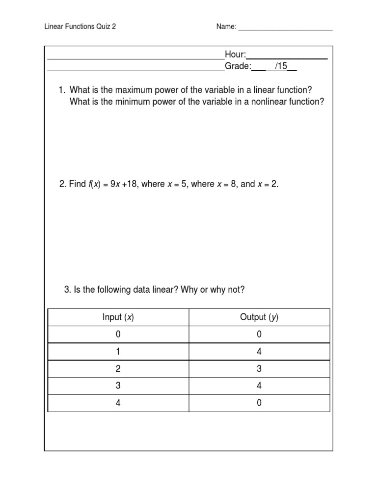 Linear Functions Quiz 2 | PDF | Linearity | Derivative