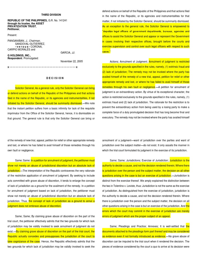 Republic vs. "G" Holdings, Inc. 475 SCRA 608, November 22, 2005 PDF