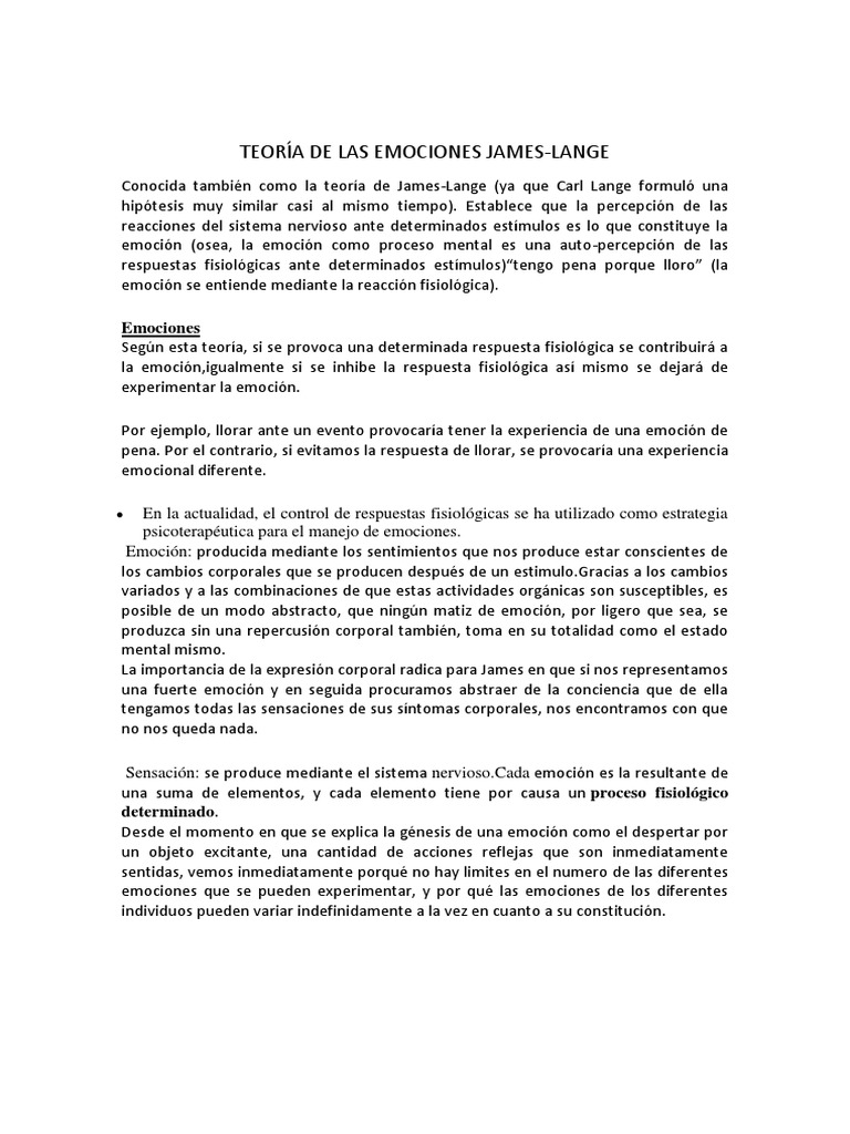 Teoría de las Emociones de James-Lange | PDF | Las emociones | Cerebro