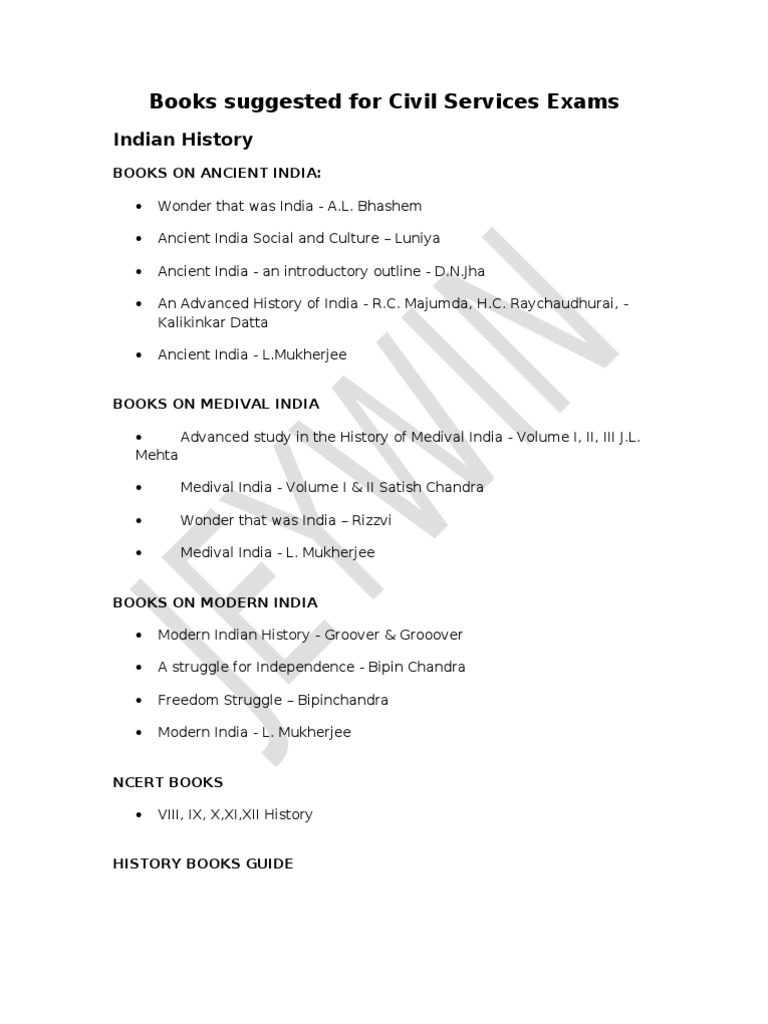 Books Suggested For Civil Services Exams: Indian History | PDF