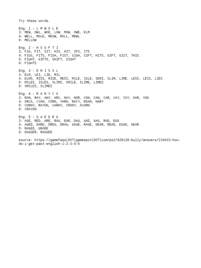 Bully Game English Class Answers Pdf