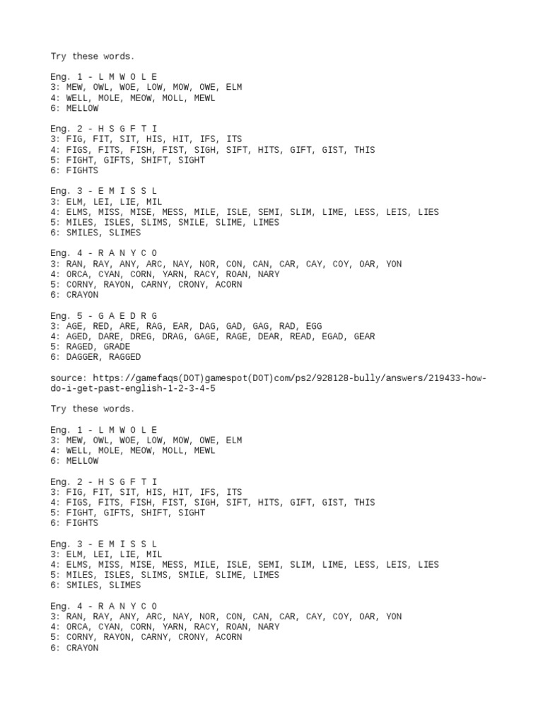 Bully Game English Class Answers | PDF