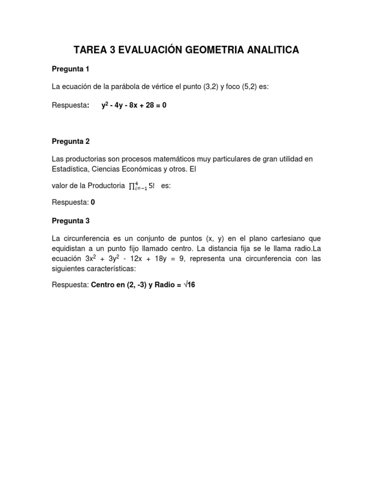 Evaluación de Geometría Analítica | PDF | Elipse | Geometría analítica