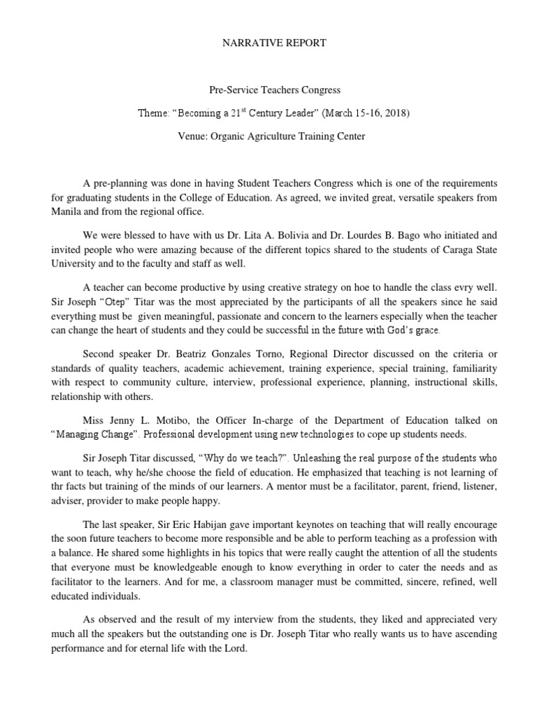 Narrative Report Teachers Behaviorism