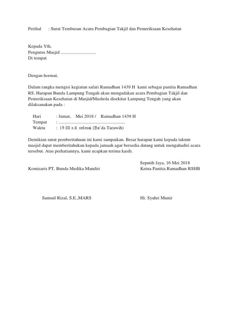 Surat Tembusan Takjil