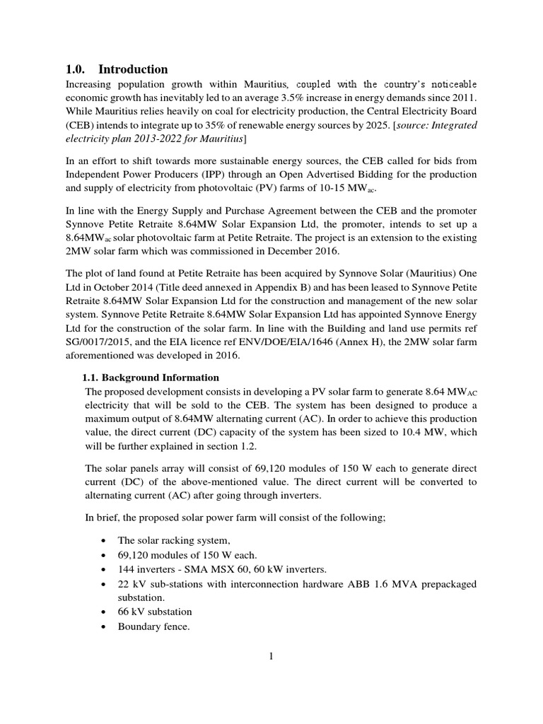 Electricity Plan 20132022 For Mauritius) 1.1. Background Information