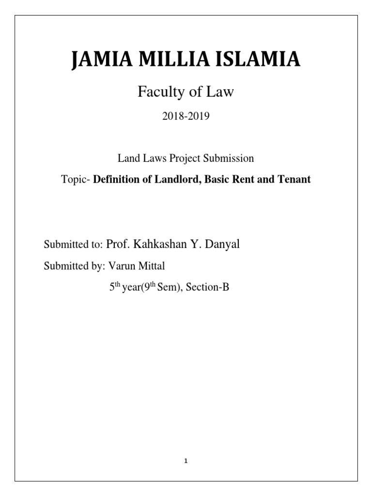 Land Laws Sem 9 Varun PDF Leasehold Estate Eviction