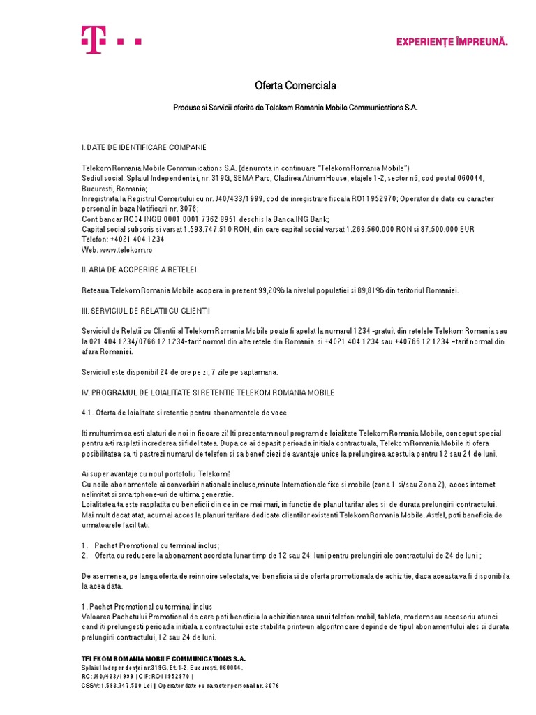 Oferta Comerciala Telekom Romania 26 11 2018