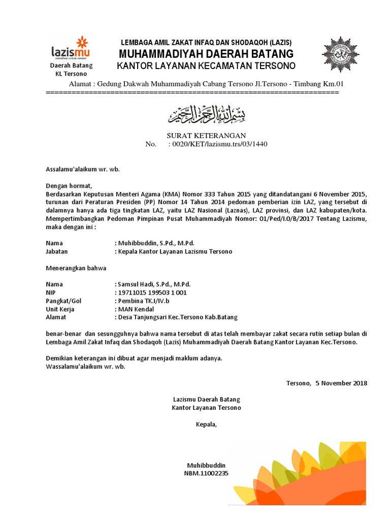 Lazismu Surat Keterangan Muzakki Pdf