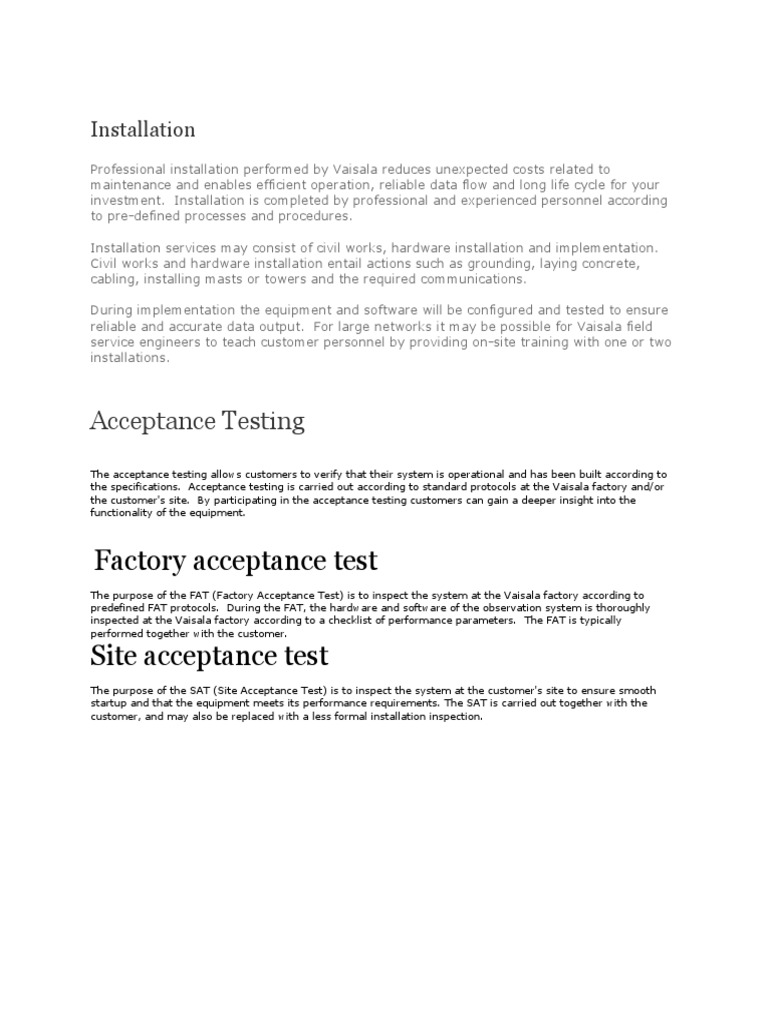 FAT and SAT Testing Procedures Overview | PDF | Verification And ...