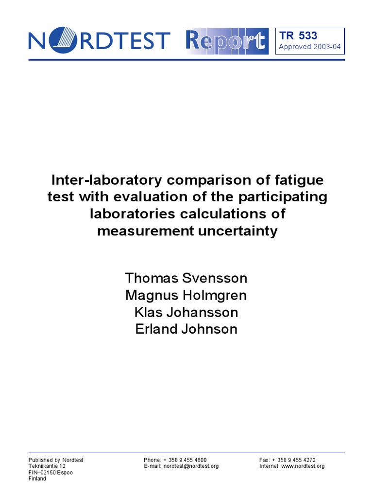 Interlaboratory Comparison of Fatigue | PDF | Uncertainty | Errors And ...
