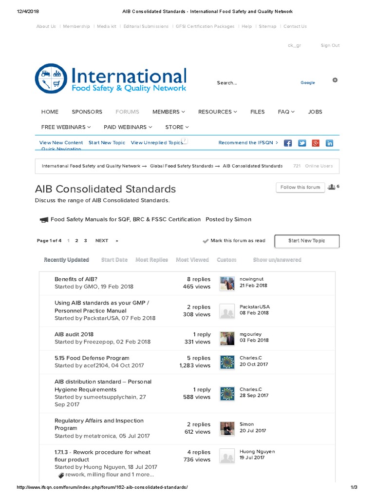 AIB Consolidated Standards International Food Safety and Quality