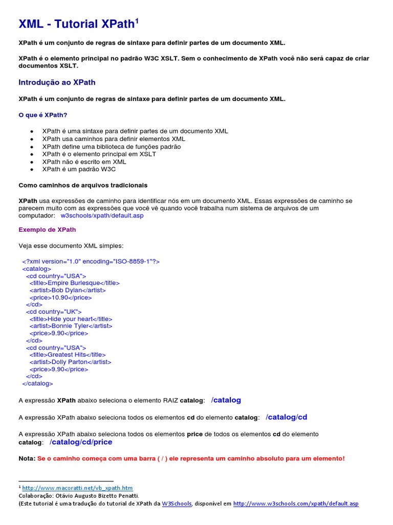 Tutorial de XPath para XML | PDF | X Path | XSLT