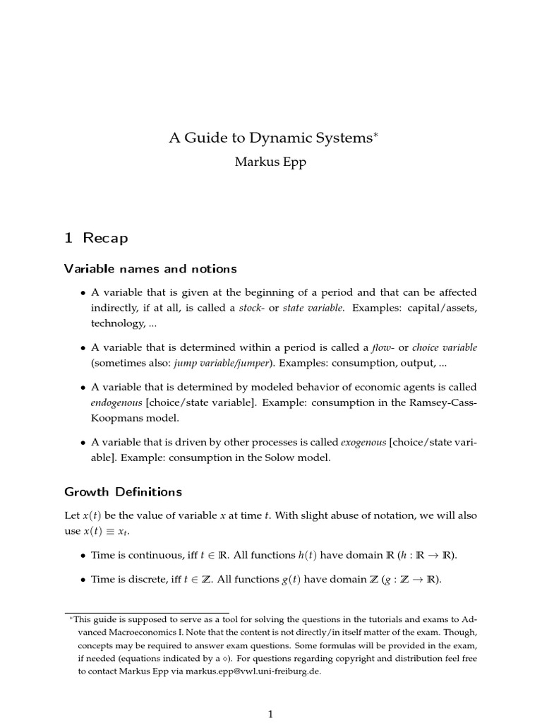 00 Dynamic Systems Guide | PDF | Recurrence Relation | Equations