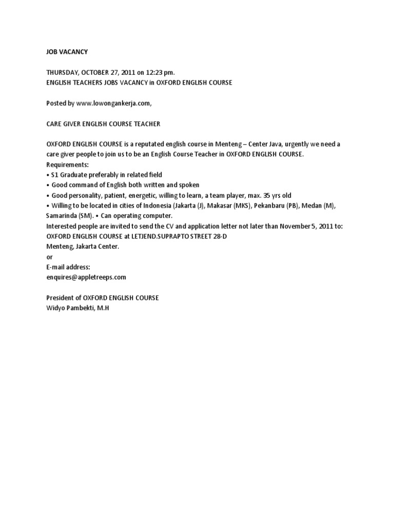 Job Vacancy PDF Indonesian Language Communication