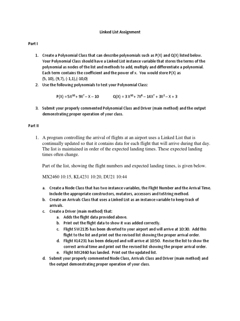 Linked List Assignment Overview | PDF