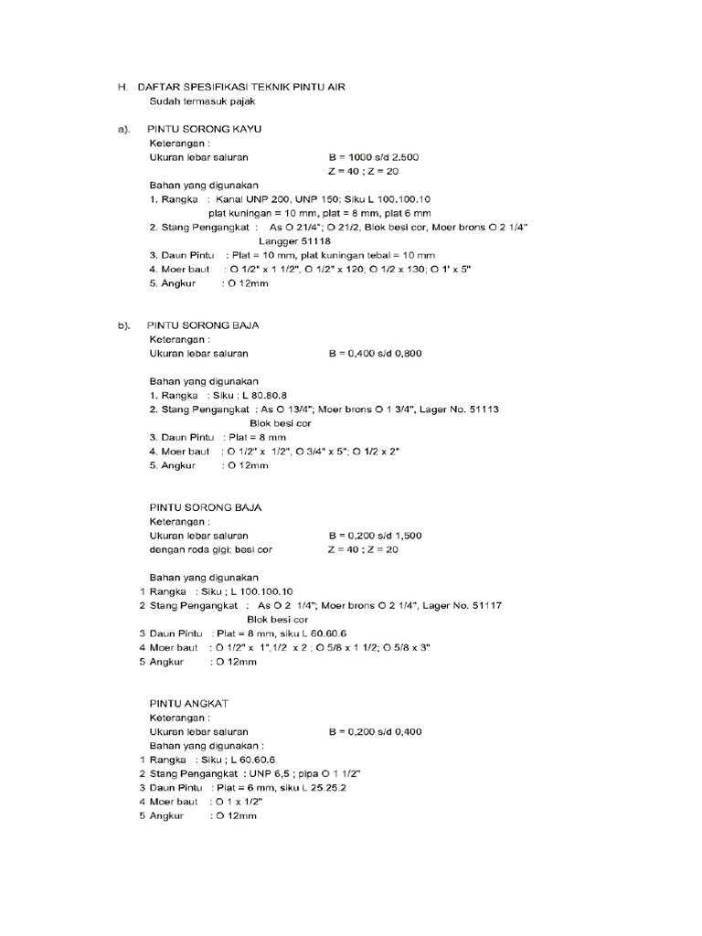 Dimensi Dan Harga Pintu Air Pdf Pdf