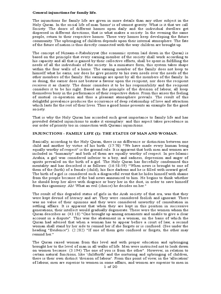 General Injunctions For Family Life | PDF | Marriage | Wife