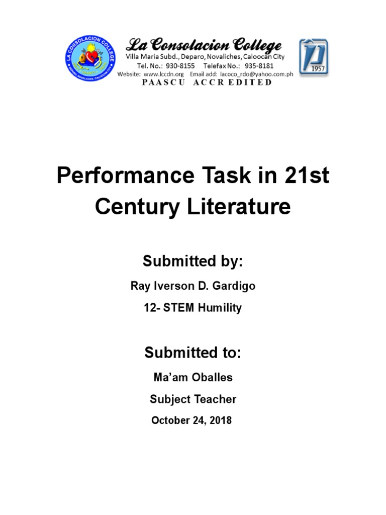 Performance Task in 21st Century Literature | PDF | Human | Immortality
