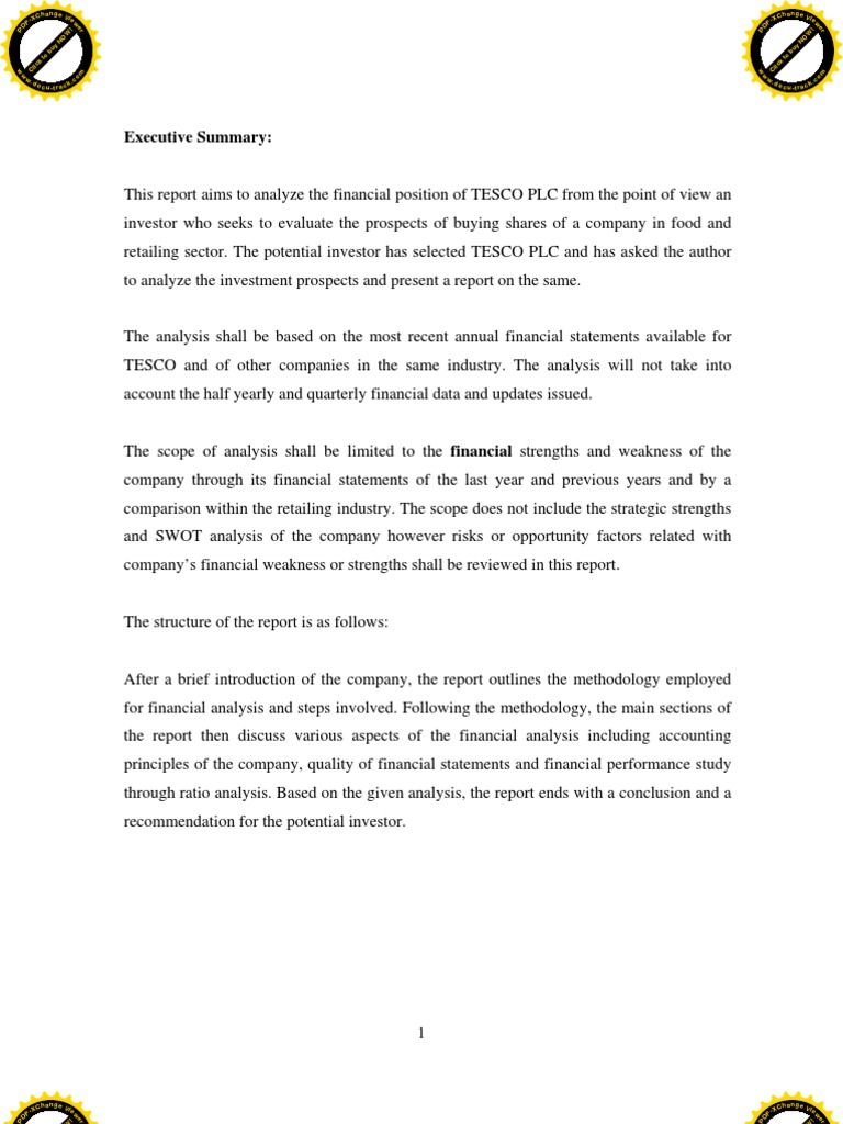 TESCO Financial Analysis PDF Goodwill Accounting International