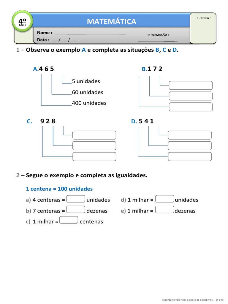 Exercicios Valor Posicional Dos Algarismos | PDF | Convenções de ...