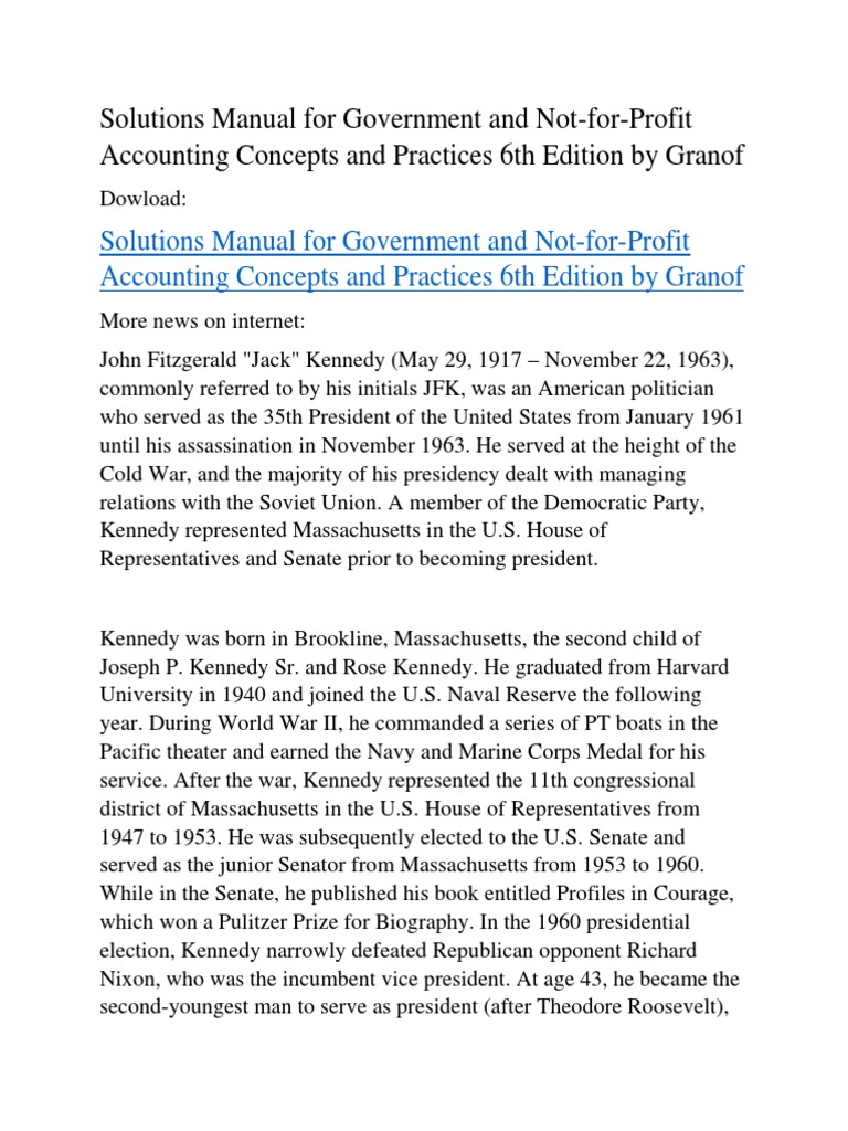 Solutions Manual for Government and Not-for-Profit Accounting Concepts and  Practices 6th Edition