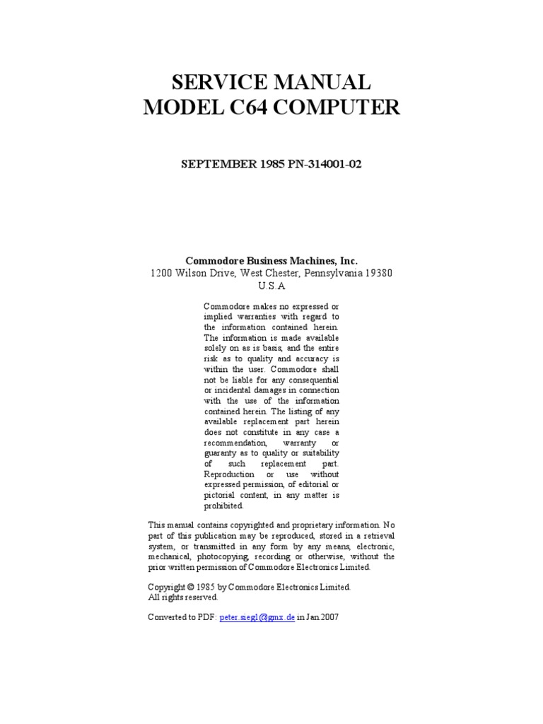 c64 Service Manual PDF Input/Output Manufactured Goods