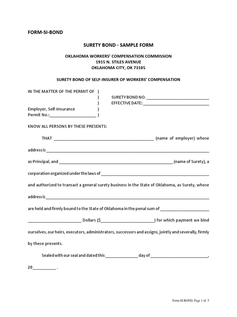 (UD) FormSIBOND PDF Surety Bond Workers' Compensation