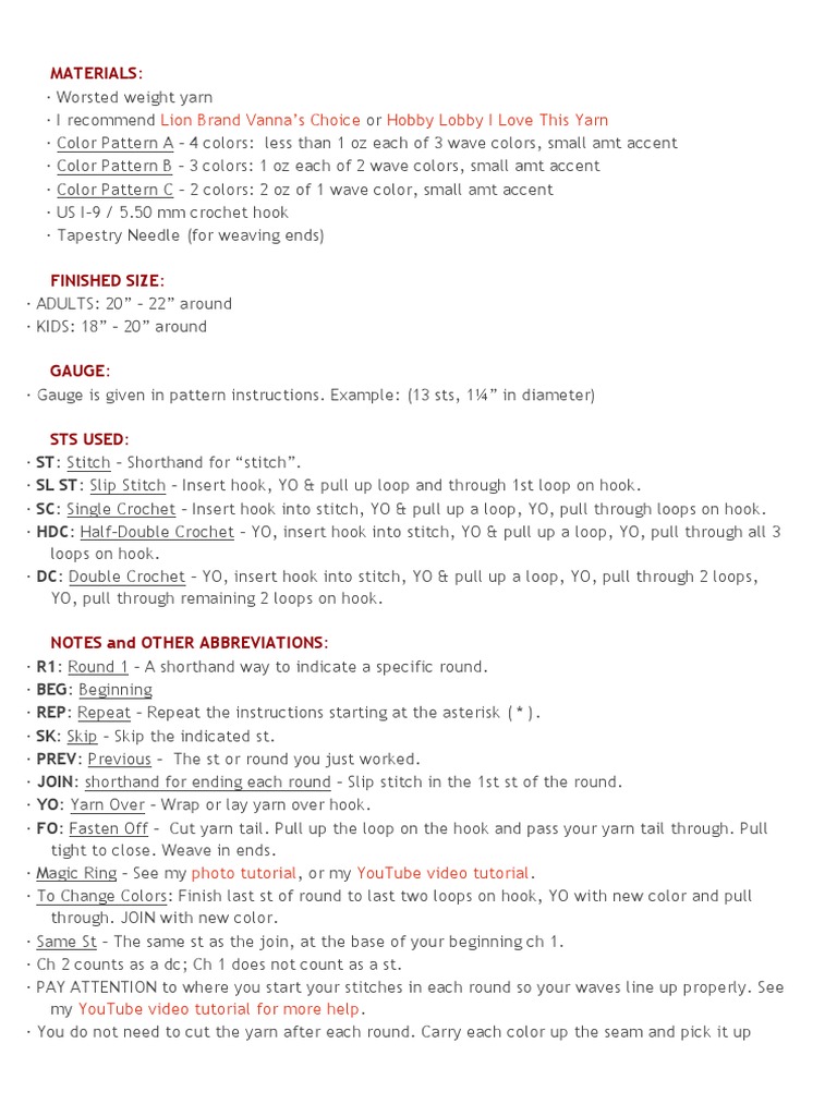 Lion Brand Vanna's Choice Hobby Lobby I Love This Yarn Materials PDF