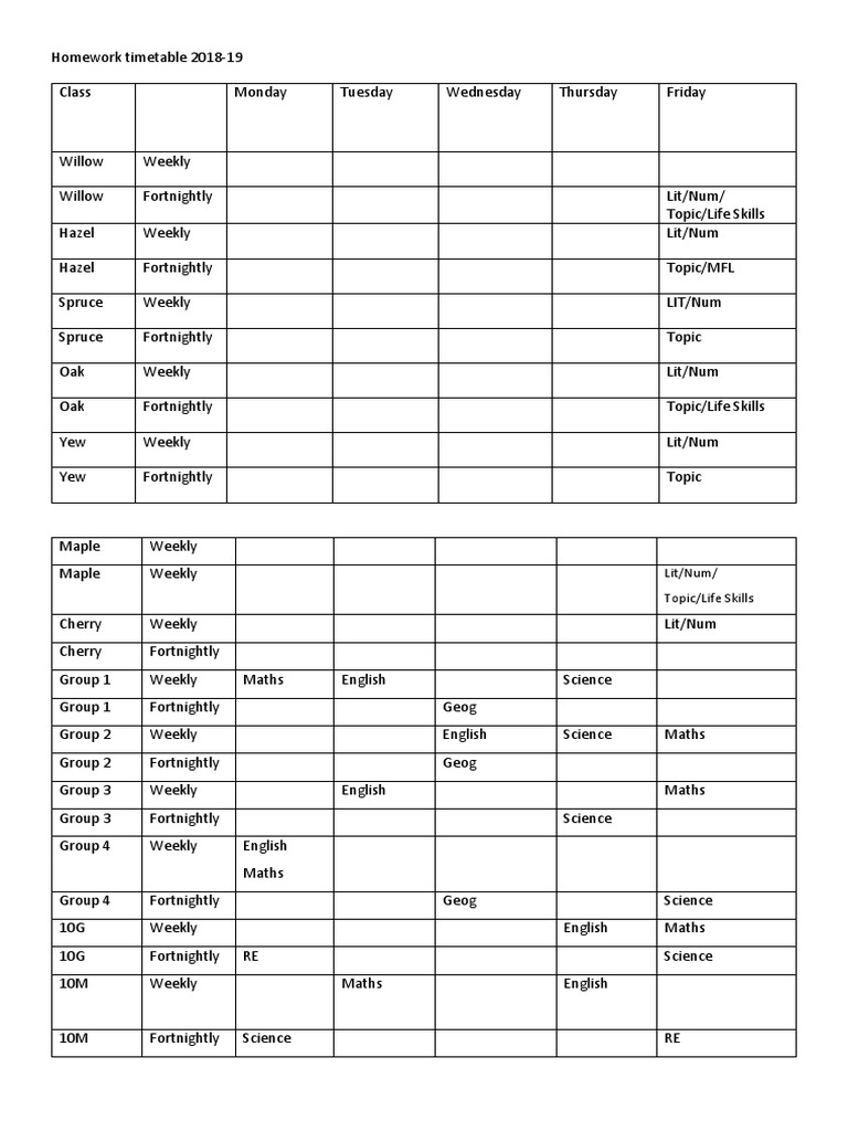 HW Timetable 2018-19 | PDF