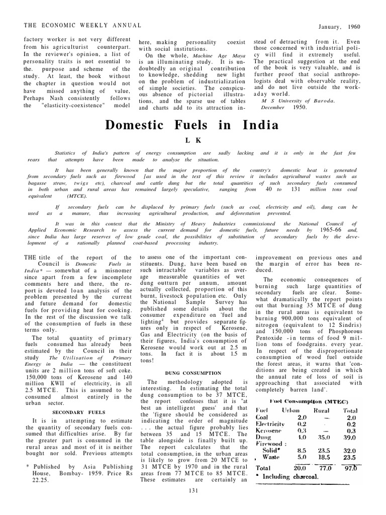 Domestic Fuels in India PDF Fuels Coal